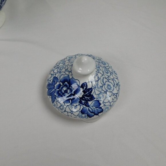 Johnson Brothers Lotus Blue Fine China Floral Swirl Rim Teapot Lid Vintage 1979 - Picture 5 of 12
